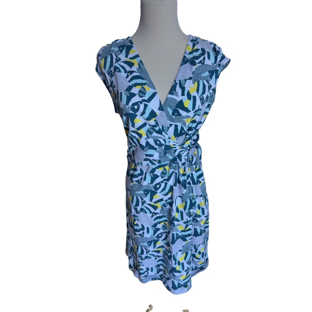 Lands End W's Island Dress Tropical Fish Print Short Sleeve V Neck Sz S-P (6-8)